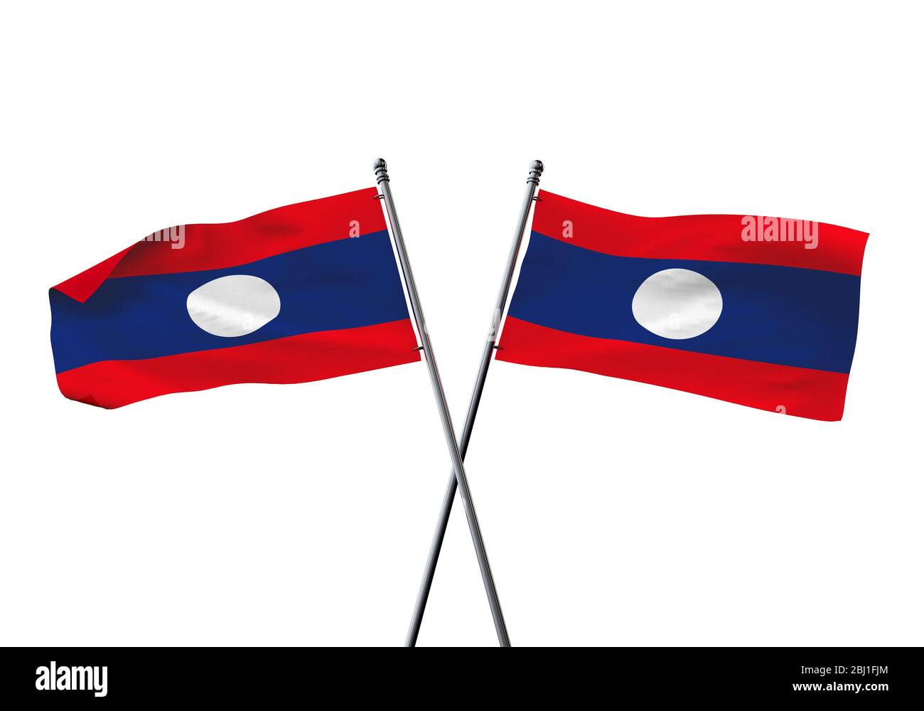 Laos flags gekreuzt auf einem weißen Hintergrund. 3D-Rendering Stockfoto