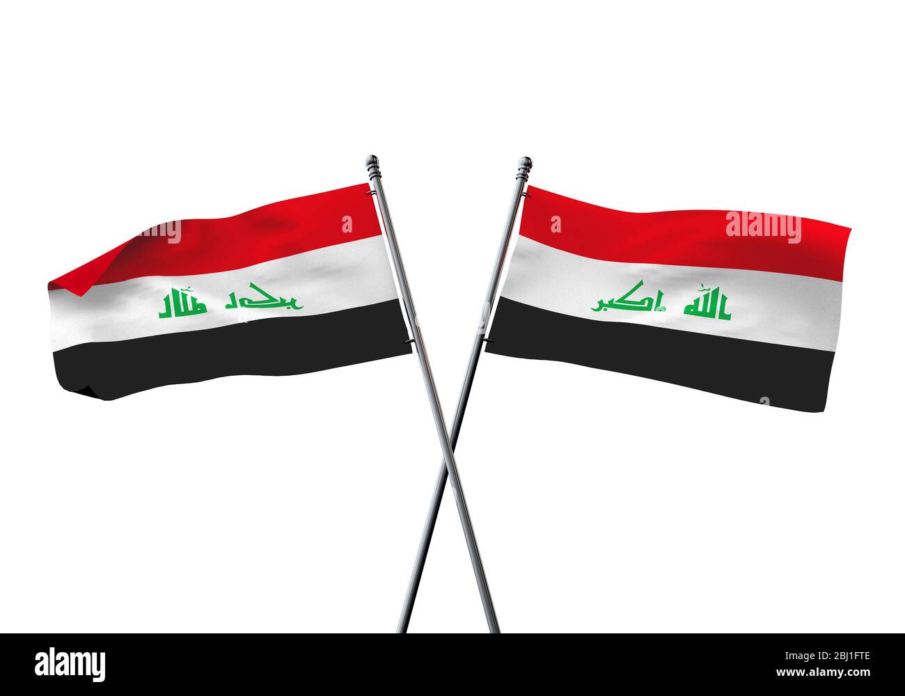 Irak Fahnen gekreuzt auf einem weißen Hintergrund. 3D-Rendering Stockfoto