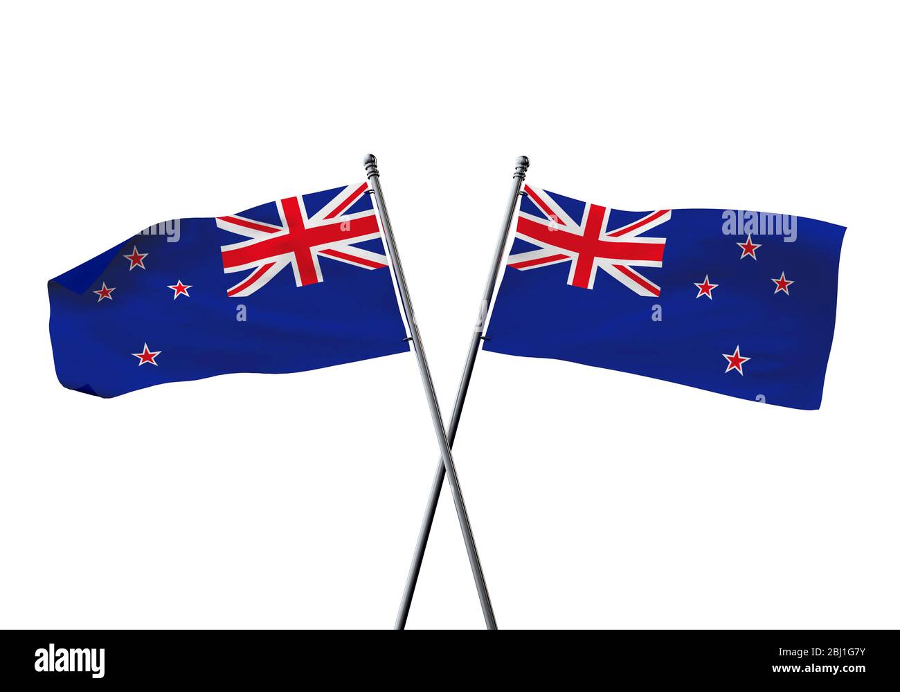 Neuseeland flags gekreuzt auf einem weißen Hintergrund. 3D-Rendering Stockfoto