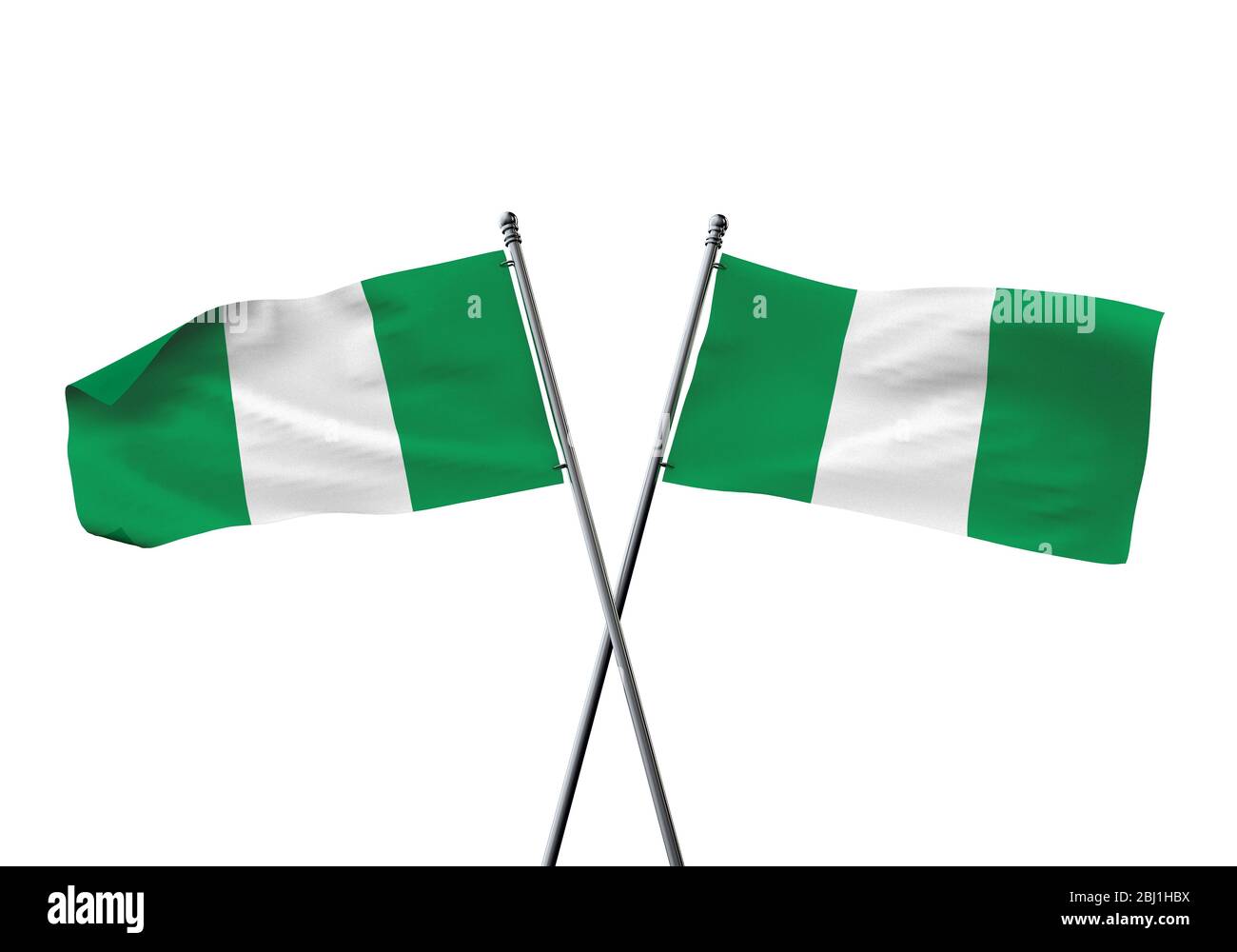 Nigeria flags gekreuzt auf einem weißen Hintergrund. 3D-Rendering Stockfoto