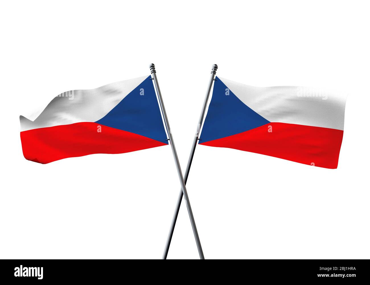 Tschechien flags gekreuzt auf einem weißen Hintergrund. 3D-Rendering Stockfoto
