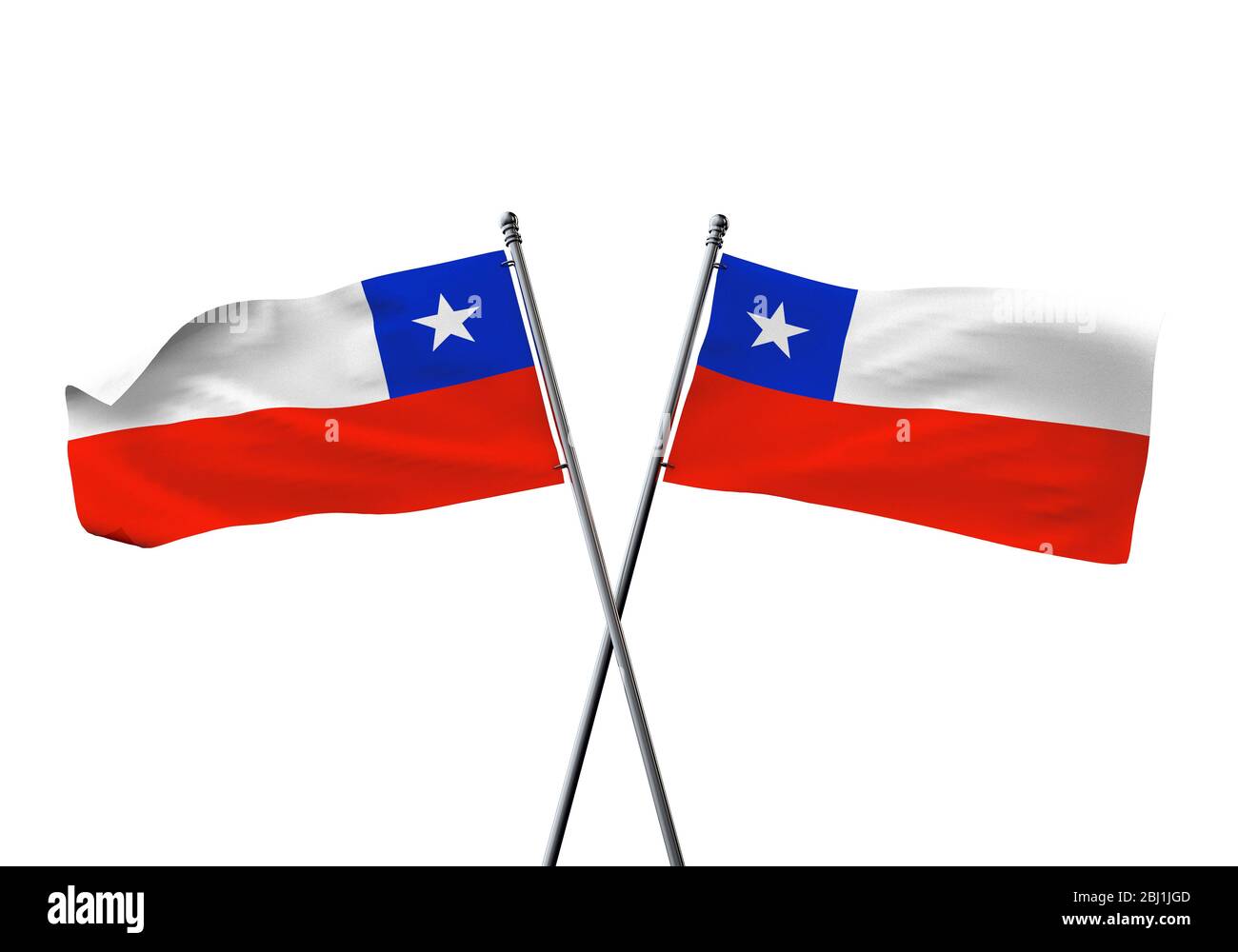 Chile Flaggen gekreuzt auf einem weißen Hintergrund. 3D-Rendering Stockfoto