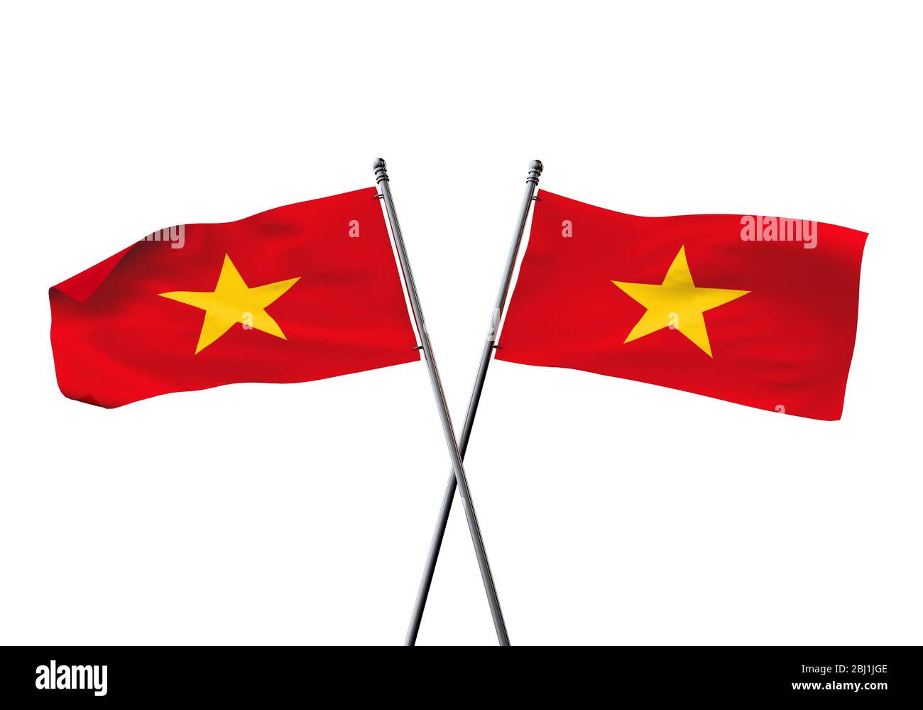 Vietnam Flaggen gekreuzt auf einem weißen Hintergrund. 3D-Rendering Stockfoto