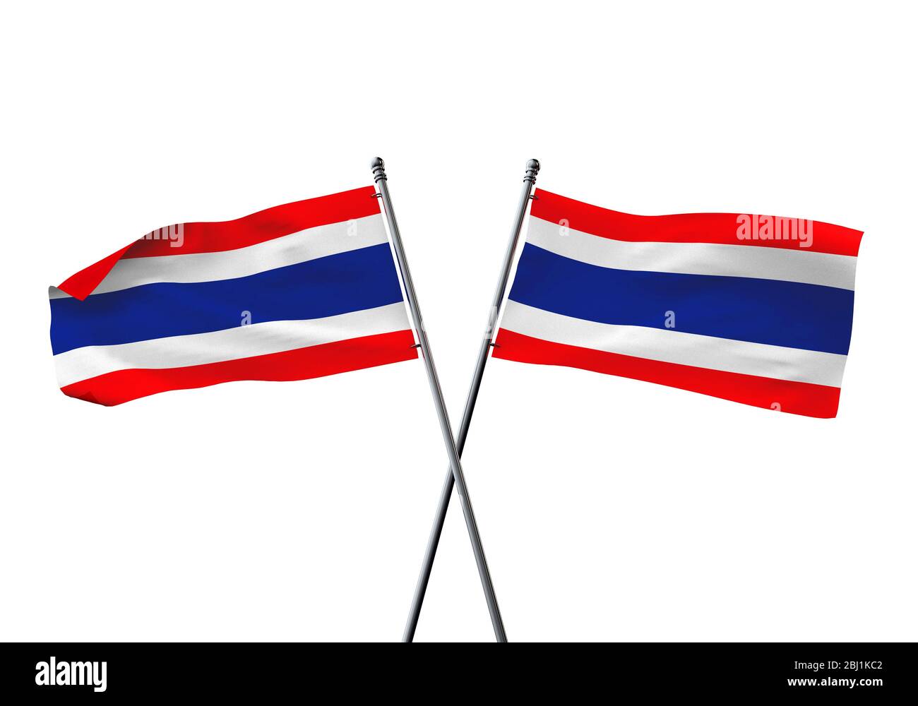 Thailand flags gekreuzt auf einem weißen Hintergrund. 3D-Rendering Stockfoto