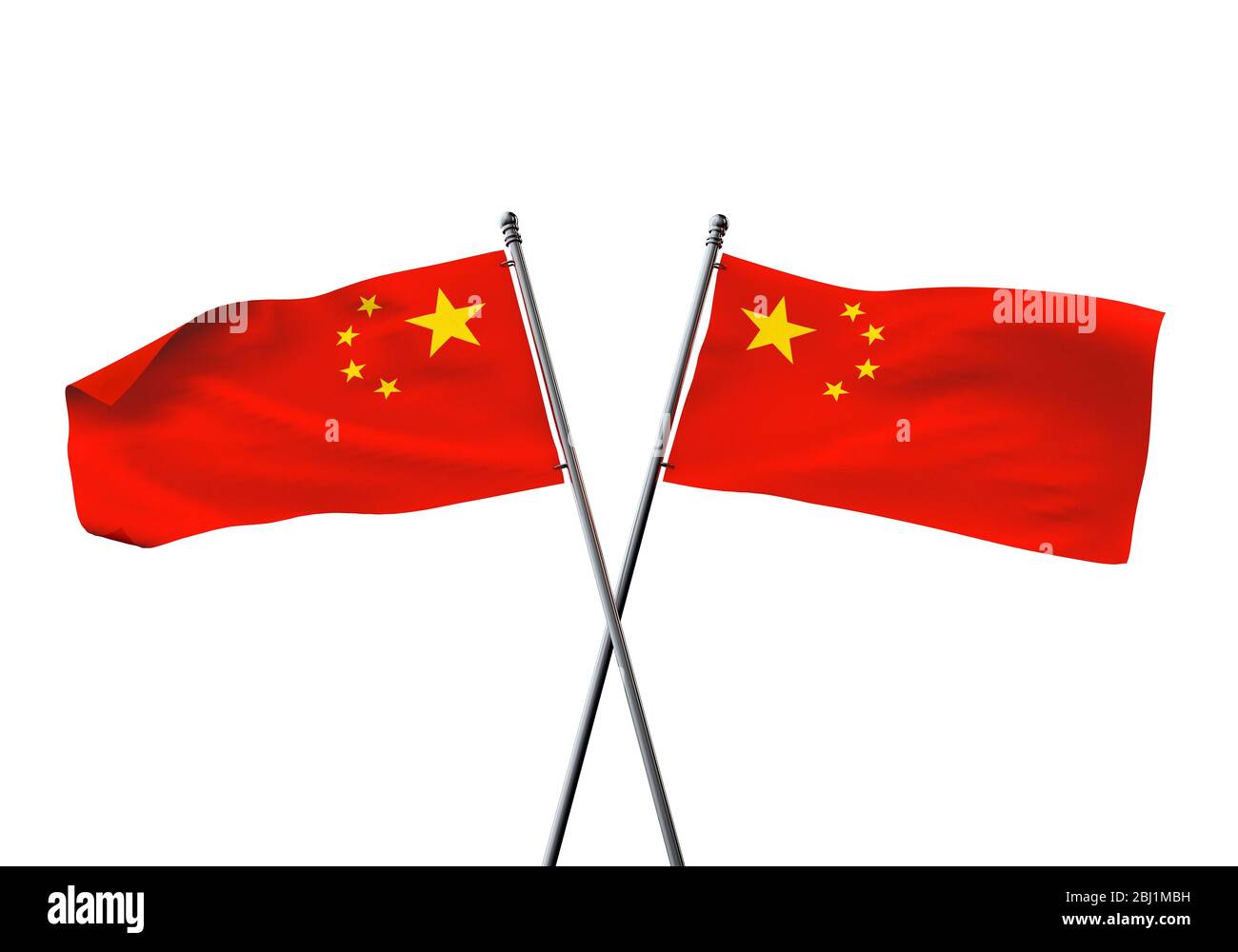 China Flaggen gekreuzt auf einem weißen Hintergrund. 3D-Rendering Stockfoto