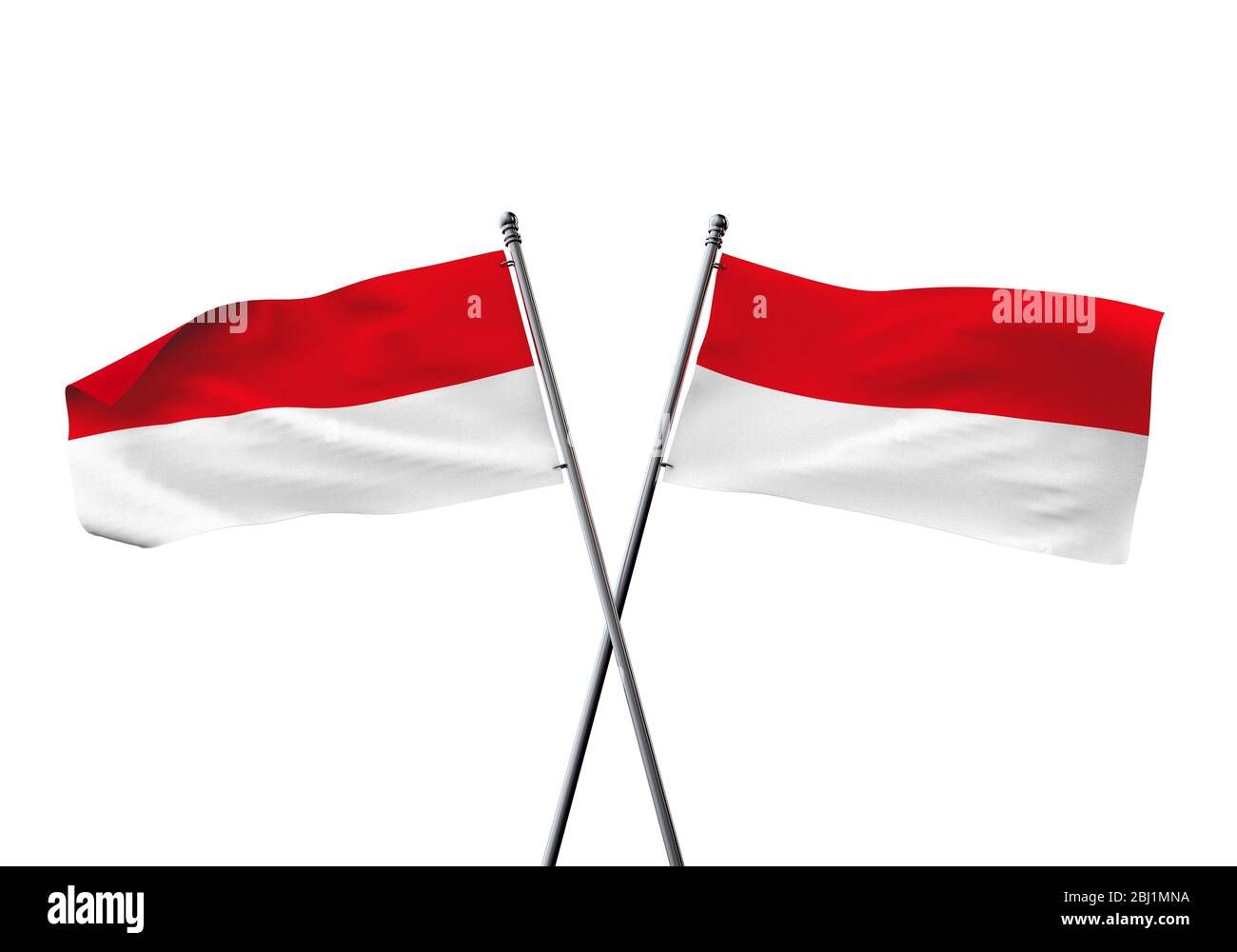 Indonesien flags gekreuzt auf einem weißen Hintergrund. 3D-Rendering Stockfoto