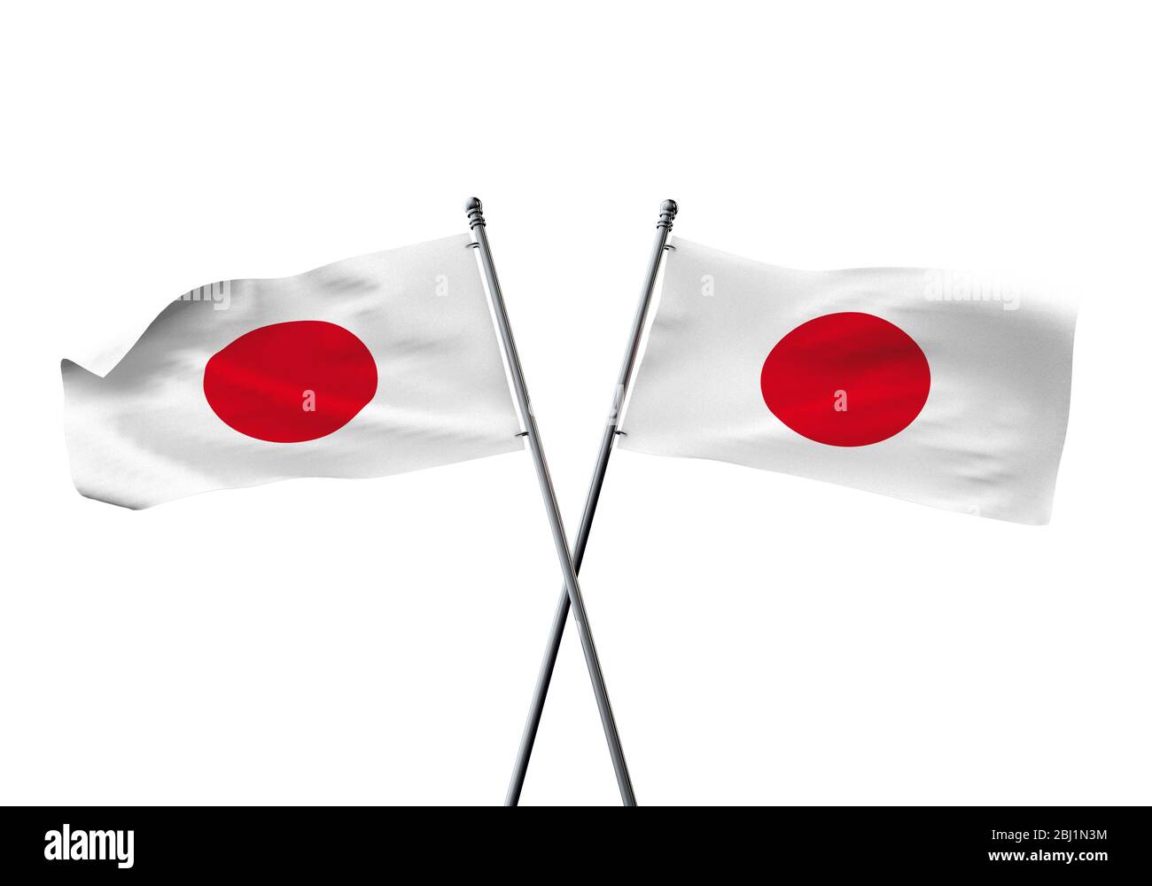 Japan Flaggen gekreuzt auf einem weißen Hintergrund. 3D-Rendering Stockfoto