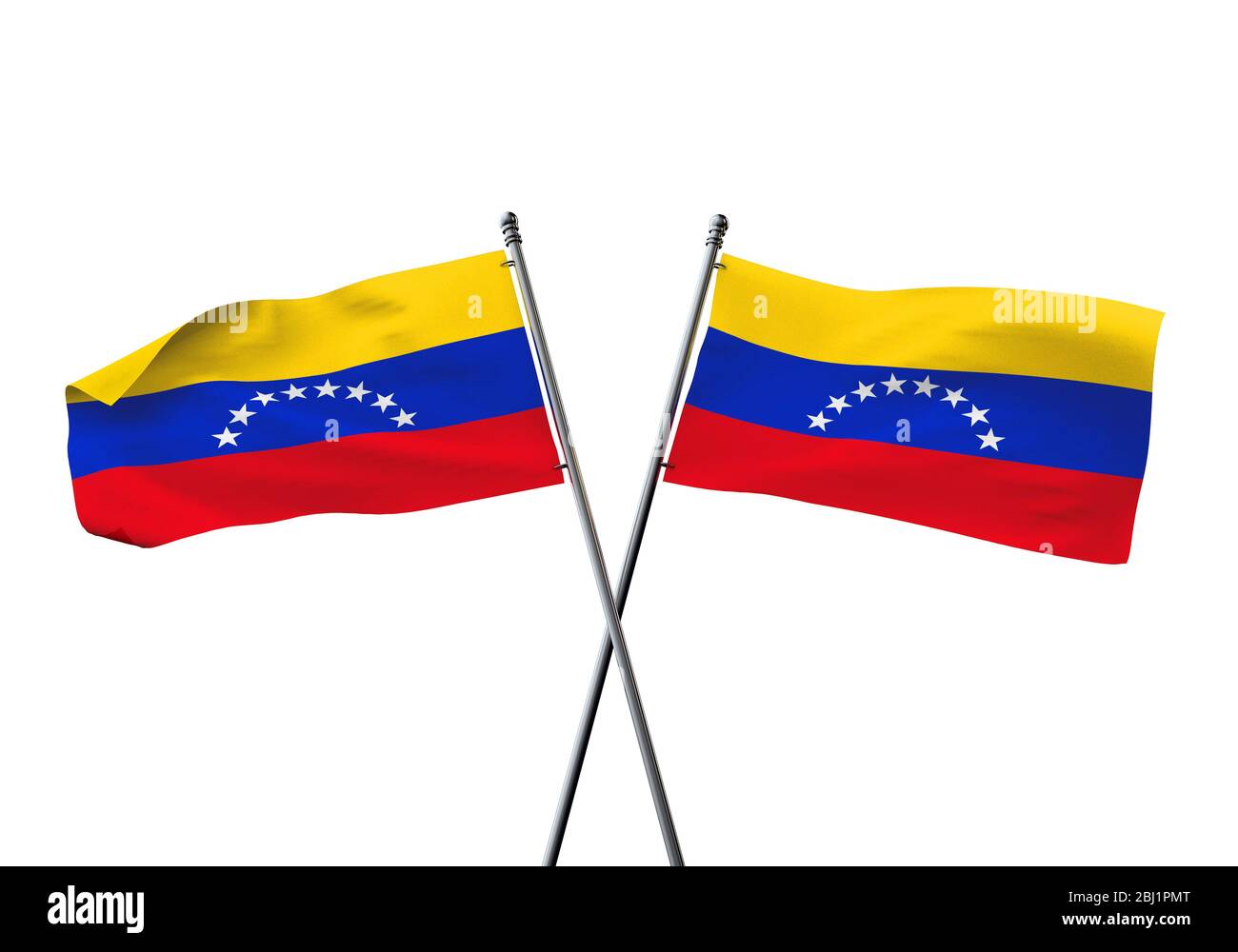 Venezuela flags gekreuzt auf einem weißen Hintergrund. 3D-Rendering Stockfoto