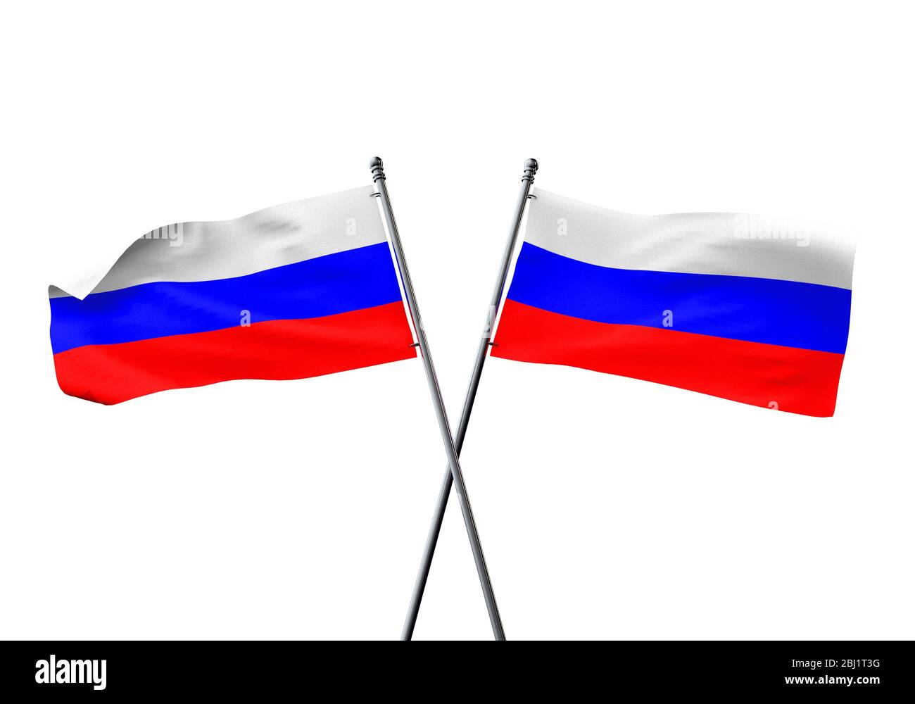Russland flags gekreuzt auf einem weißen Hintergrund. 3D-Rendering Stockfoto