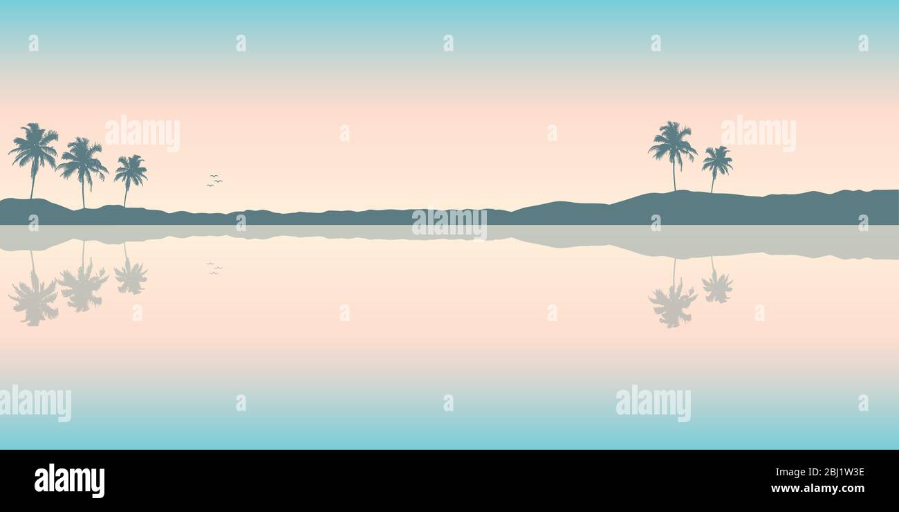 Hell Sommer Urlaub Hintergrund Meer Berg und Palmen Vektor-Illustration EPS10 Stock Vektor