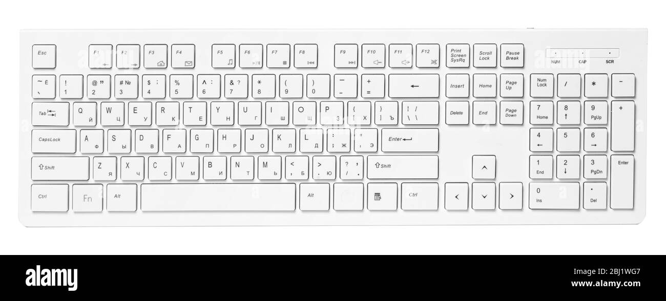 Computertastatur isoliert auf weiß. Nahaufnahme. Stockfoto