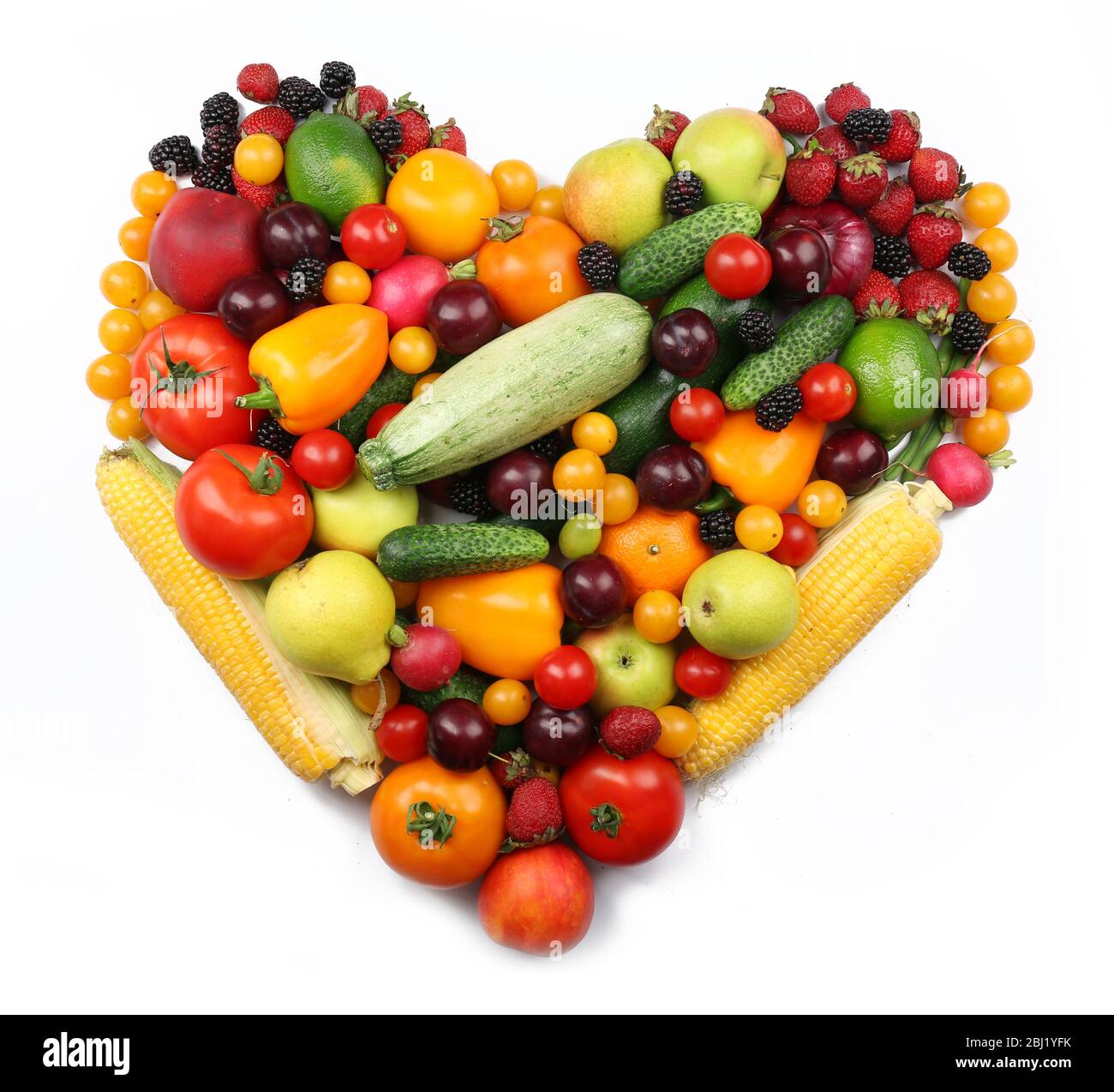 Frisches Obst und Gemüse isoliert auf weiss Stockfoto