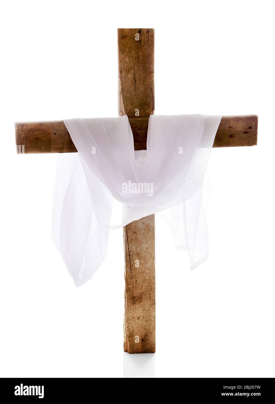 Kreuz mit Tuch, isoliert auf weiß Stockfoto