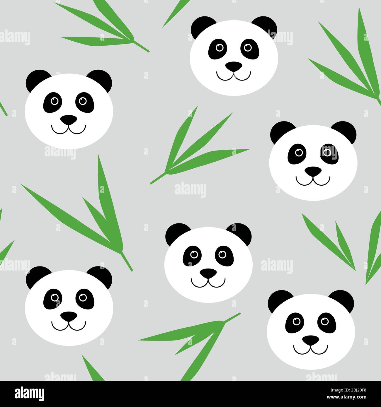 Niedlichen Cartoon Panda tragen nahtlose Muster. Vektor Hintergrund mit Panda Gesicht und Bambus Blätter. Für Kindertextilien Stock Vektor