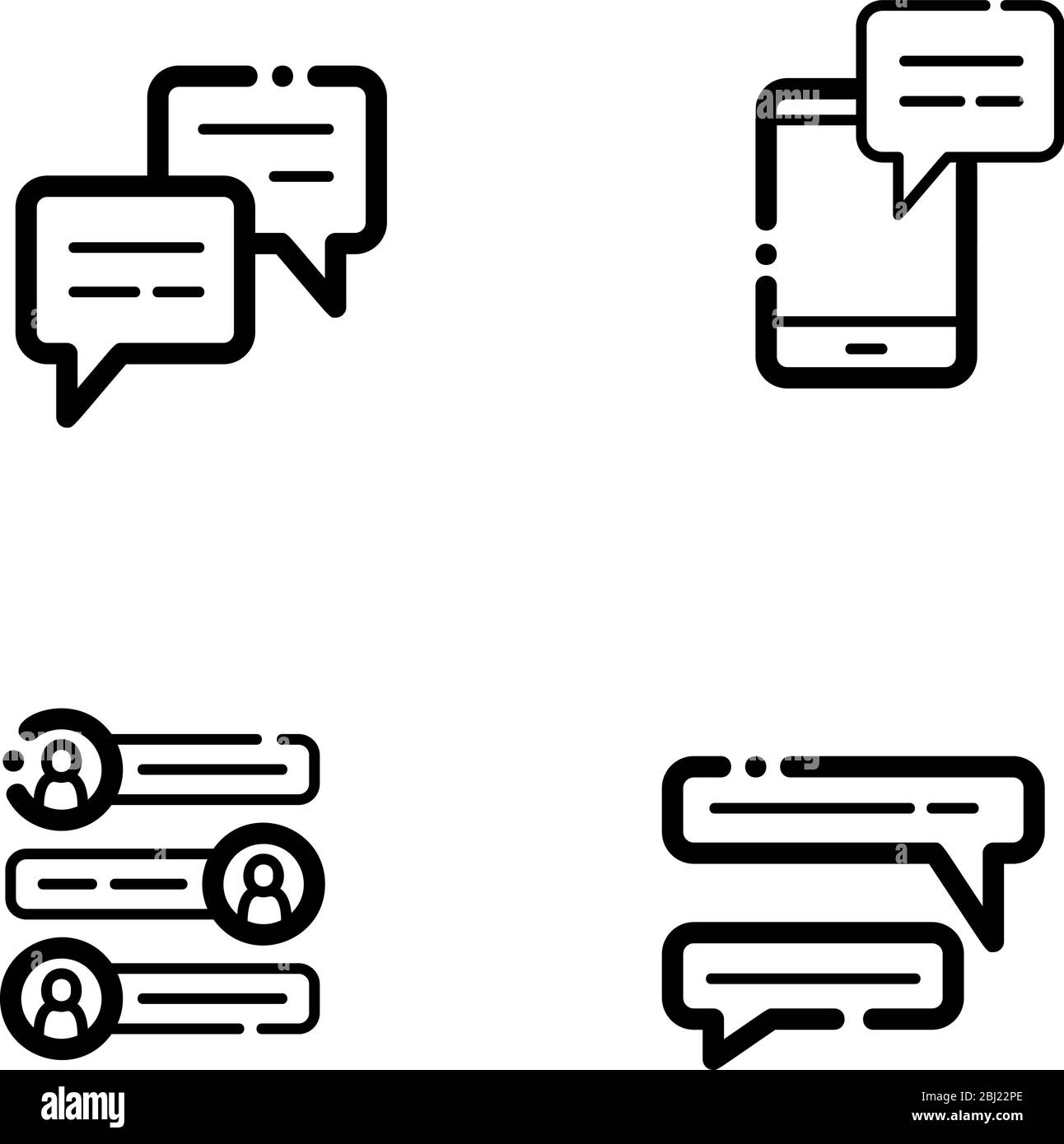 Satz von Sprache Bubble Chat Vektorlinien von Symbolen auf weißem Hintergrund isoliert. Chat-Logo-Symbole Telefon in trendigen Design-Stil für Website und Handy Stock Vektor