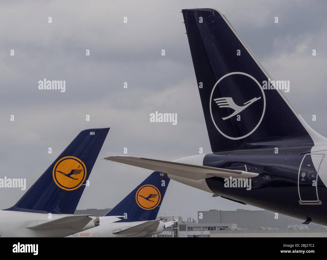 28. April 2020, Hessen, Frankfurt/Main: Stillgelegte Lufthansa-Jets am Frankfurter Flughafen. Bei den Verhandlungen über mögliche Corona-Beihilfen erwägt Lufthansa auch die Insolvenz unter eigener Verwaltung statt direkter staatlicher Intervention. Foto: Boris Roessler/dpa Stockfoto