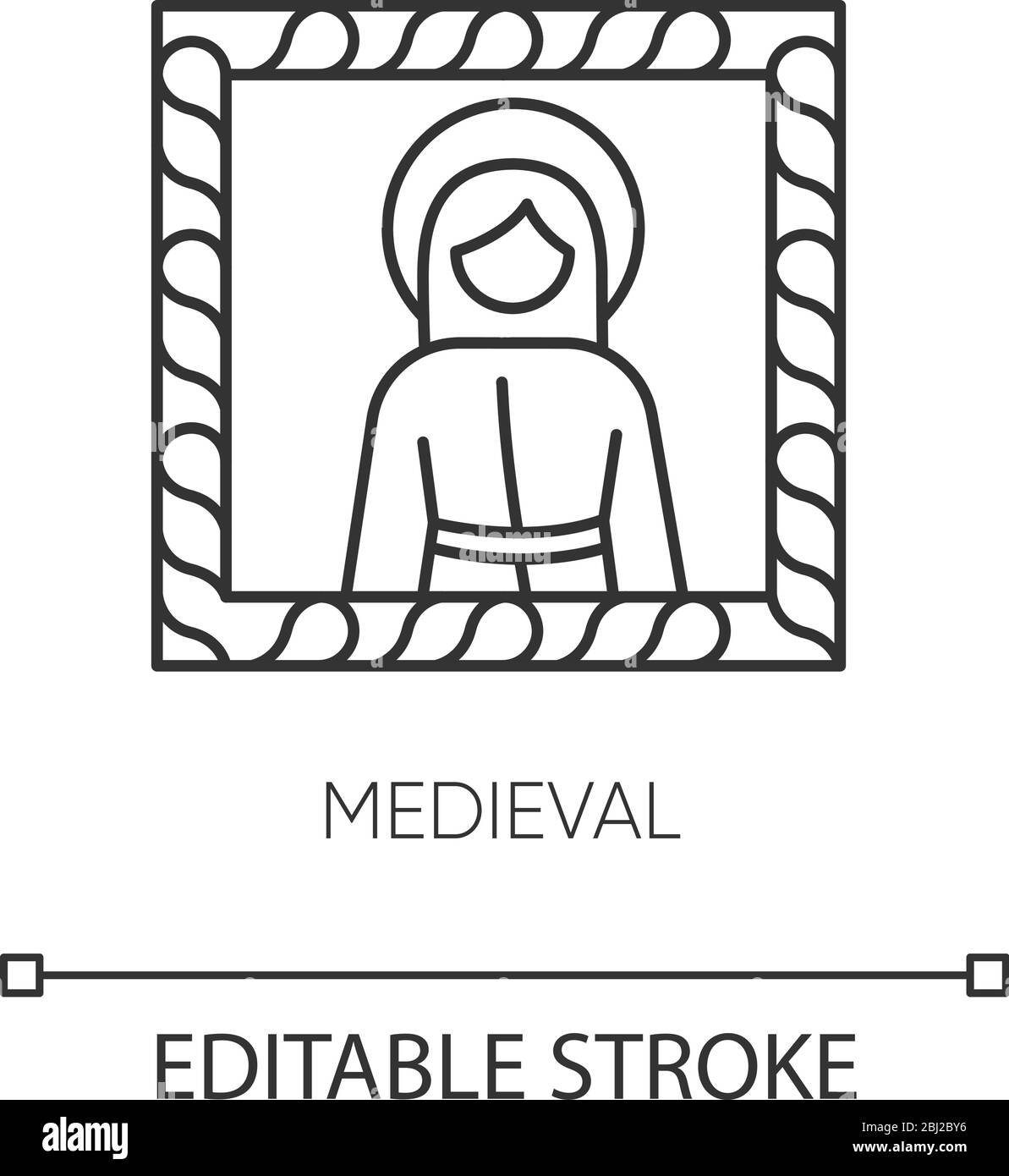 Mittelalterliche Kunst Stil Pixel perfekte lineare Symbol Stock Vektor