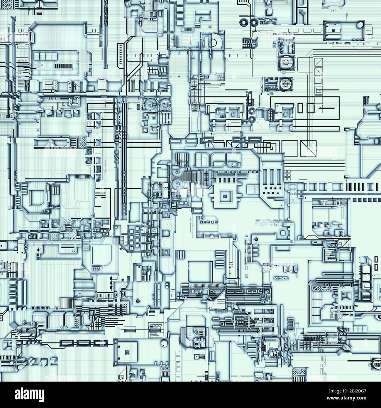 Scifi Circuit Hintergrund. Industriepaneel Mit Mehreren Teilen Und Anschlüssen Stockfoto