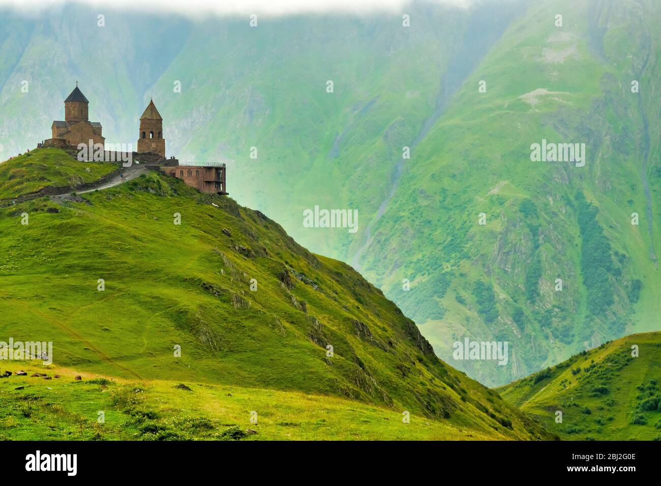 ZurGergeti Trinity Church, zurGergeti, Georgien Stockfoto