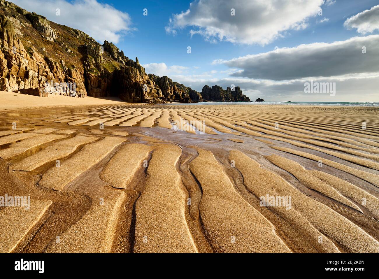 Der abgeschiedene Strand bei Pedn Vounder, Porthcurno Stockfoto