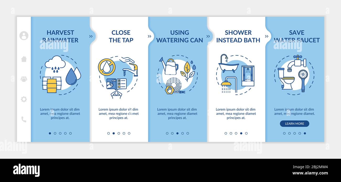 Tipps zum Wassersparen Onboarding Vektorvorlage Stock Vektor