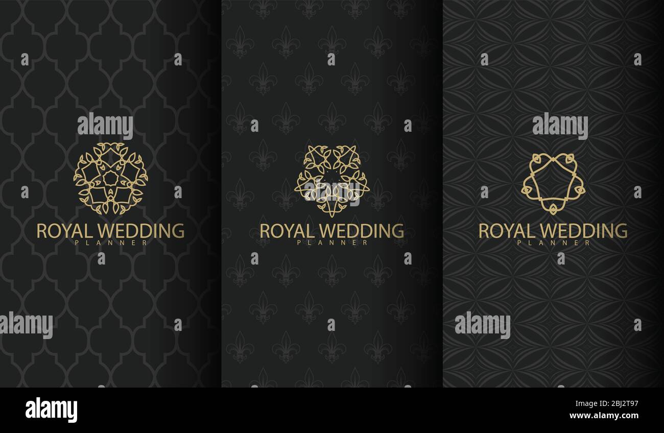 Set von Verpackungsvorlagen mit Design-Element Ornament, Etikett, Logo. Mit goldenen Luxus Blume auf Ornament Hintergrund gemacht Stock Vektor