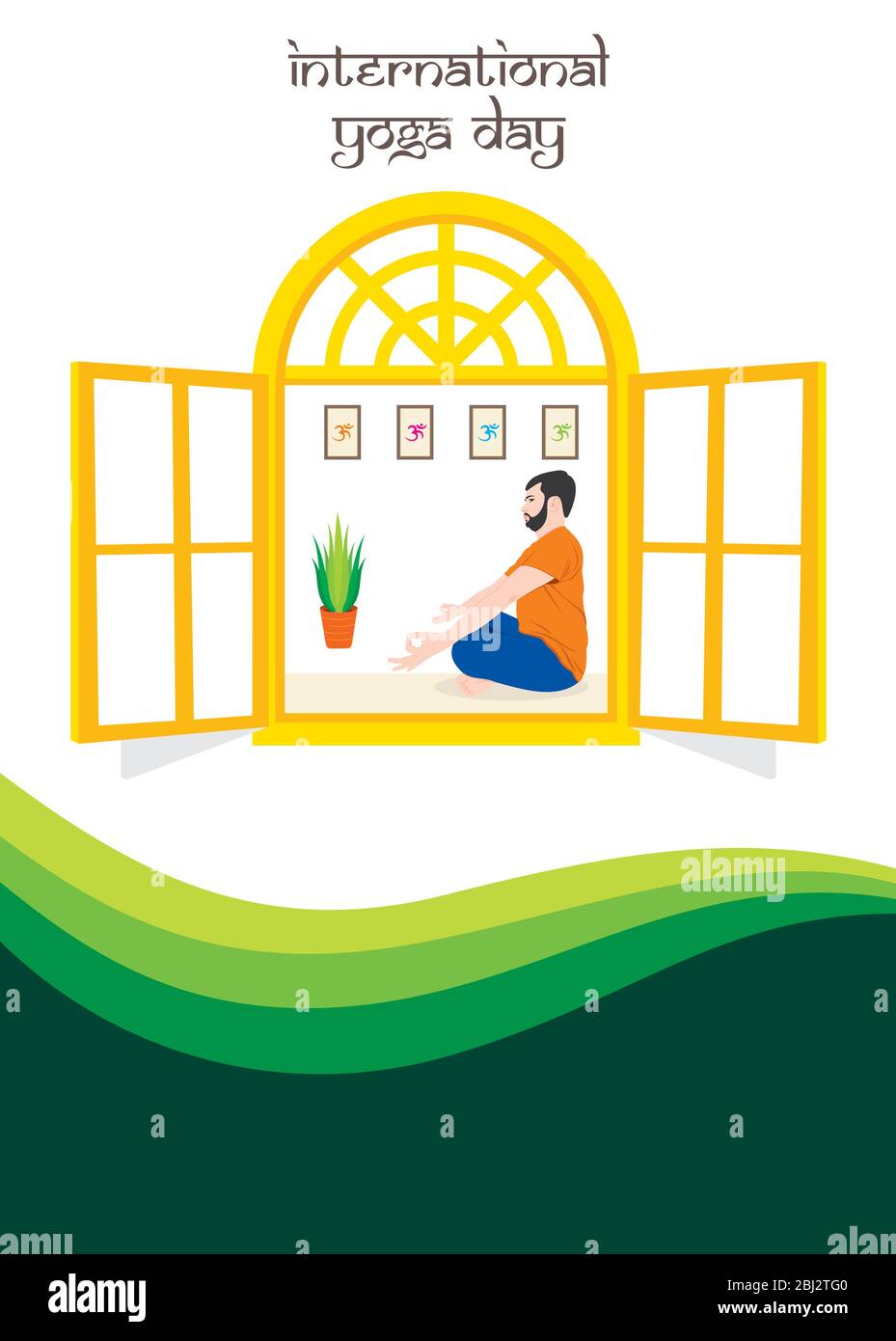 Yoga zu Hause, Illustration des internationalen Yoga-Tages Stock Vektor