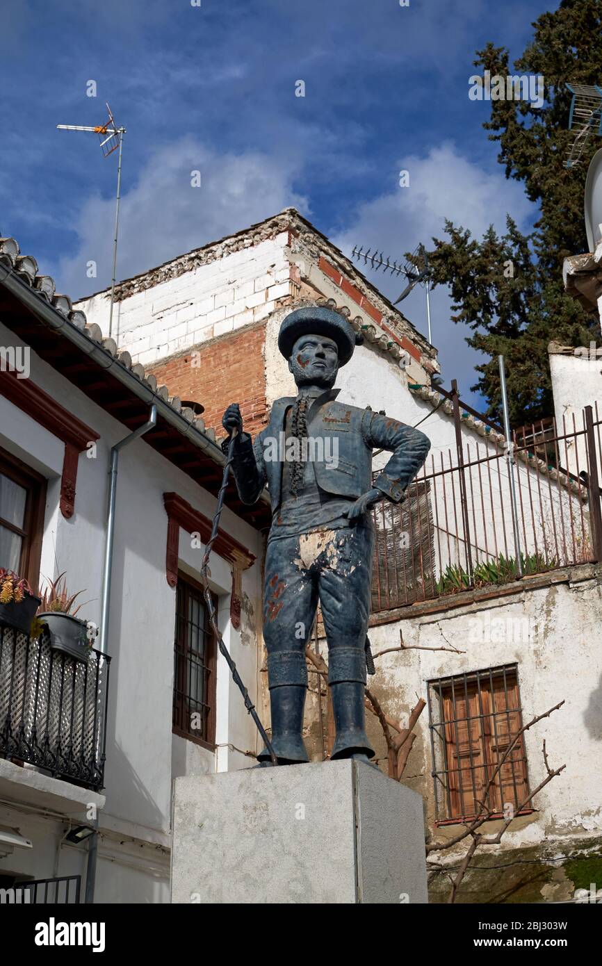 Die Statue von "Chorrojumo" oder "der König der Zigeuner", alias Mariano Fernandez, im Sacromonte Bezirk von Granada, Spanien. Stockfoto