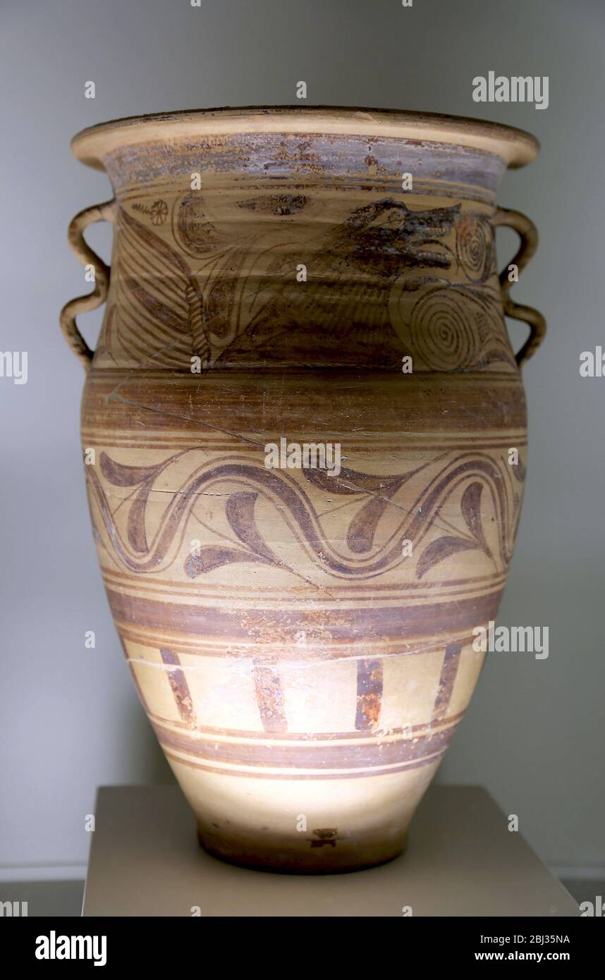 Iberisch bemalte Vase. Iberische Kultur. Elx-Archena-Stil (Cent. 3.-2. V. Chr.). Archäologisches Museum von Katalonien, Barcelona, Spanien. Stockfoto