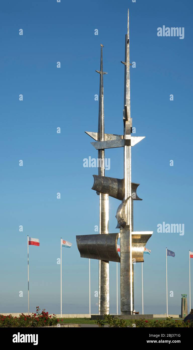 Segel (Pomnik moument Zagle) am Pier Süd in Gdynia. Polen Stockfoto