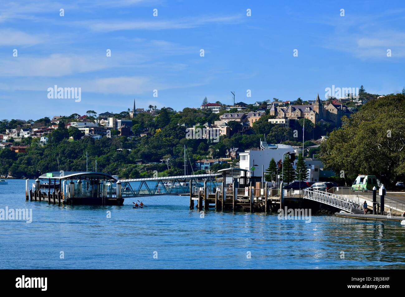 Ein Blick auf die Fähranlegestelle in Rose Bay in Sydney Stockfoto
