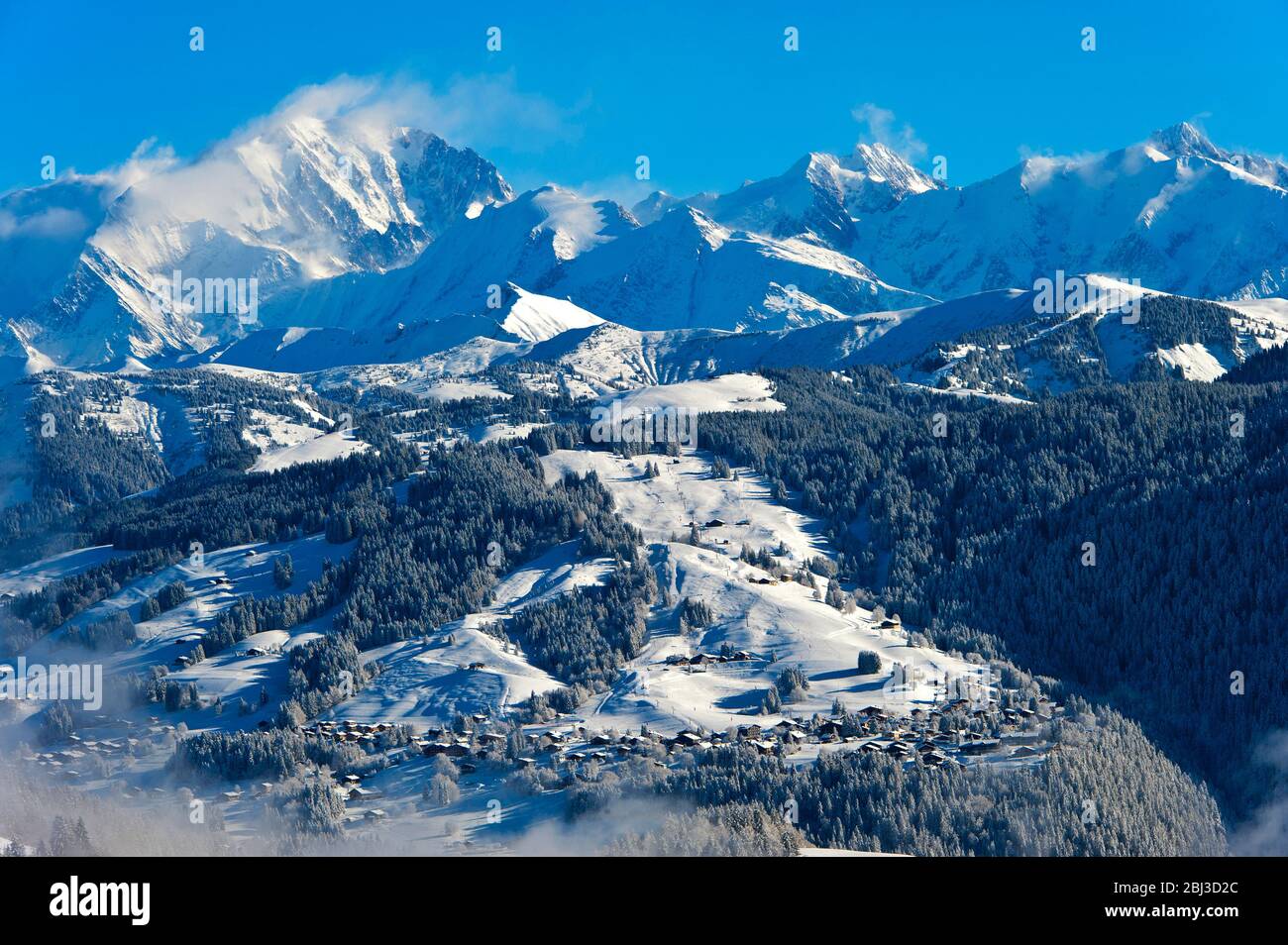 Blick auf den Mont Blanc in der Haute Savoie. Stockfoto