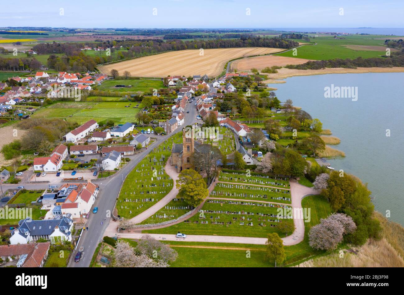 Luftaufnahme des Dorfes von kilconquhar in Fife, Schottland, Großbritannien Stockfoto