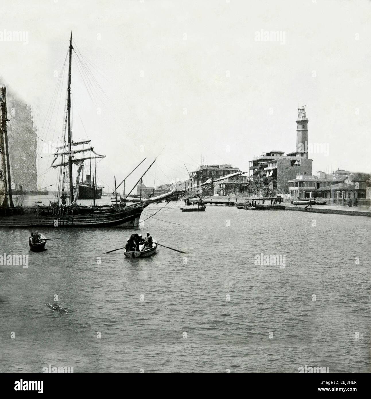 Palästinensische, nahöstliche Städte und Städte circa 1900 der mittelalterlichen Christenheit einschließlich Kreuzritterschlösser und Länder des Mittelmeers. Jordanische, ägyptische, israelische alte Dörfer vor dem Ersten Weltkrieg Stockfoto