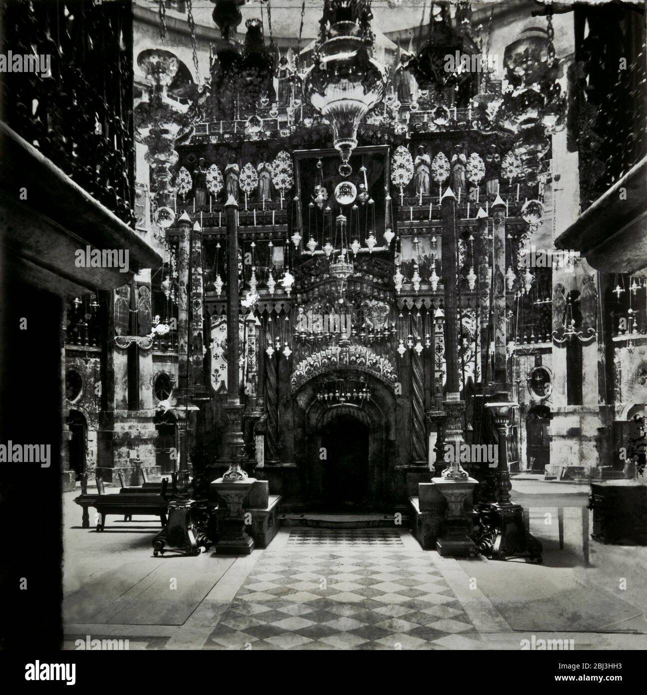 Palästinensische, nahöstliche Städte und Städte circa 1900 der mittelalterlichen Christenheit einschließlich Kreuzritterschlösser und Länder des Mittelmeers. Jordanische, ägyptische, israelische alte Dörfer vor dem Ersten Weltkrieg Stockfoto