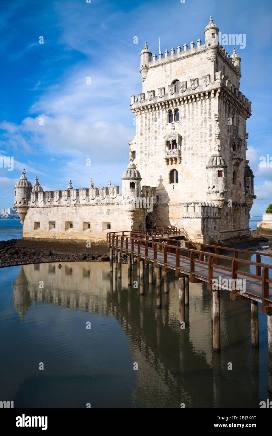 Belem Tower - der Turm von Saint Vincent ist eine Festung aus dem 16. Jahrhundert und Tor zu Lissabon, Portugal Stockfoto