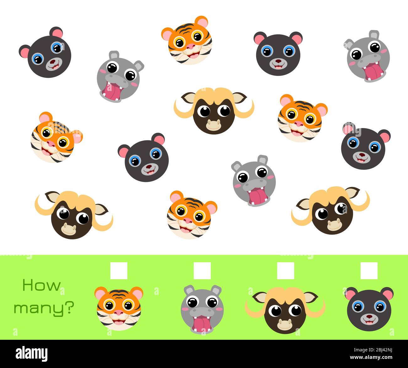 Zählen Spiel für Kinder mit Bildern. Lernspiel für Kinder und Kleinkinder im Vorschulalter. Entwicklungsaktivität für Kinder im Vorschulalter Stock Vektor
