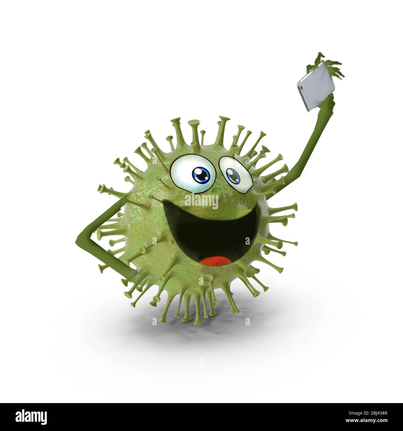 Virus nimmt ein Selfie wie ein Influencer mit seinem Smartphone -3d-Illustration, Stockfoto