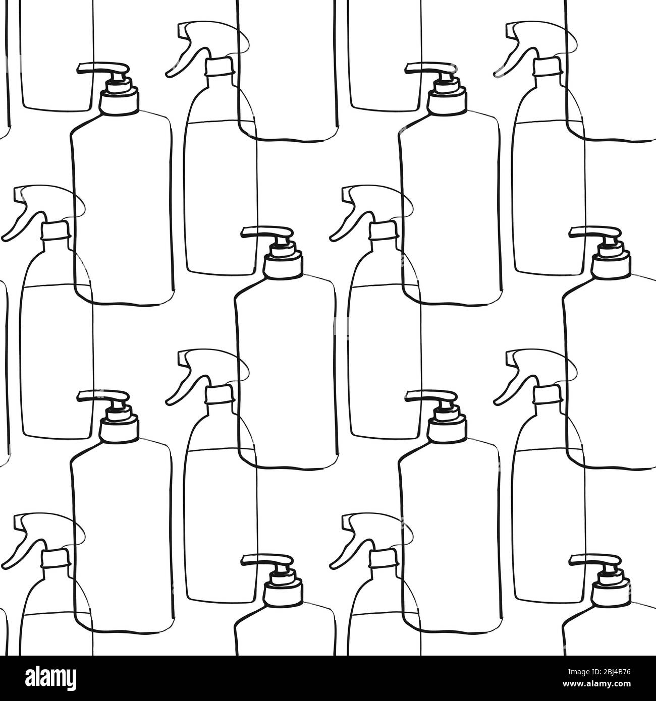 Nahtloses Muster mit einem Desinfektionsmittel von Hand gezeichnet Stock Vektor