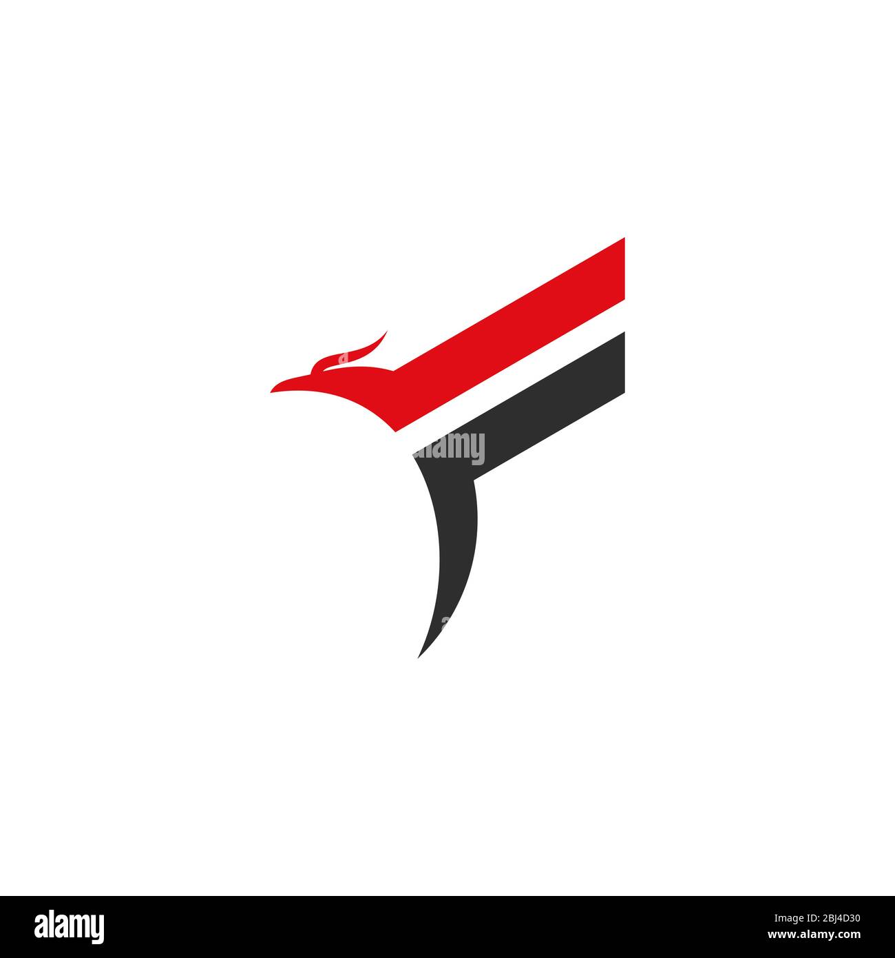 Fliegender Vogel, Anfangsbuchstabe F Grafik-Logo Design-Konzept Vorlage, isoliert auf weißem Hintergrund. Stock Vektor