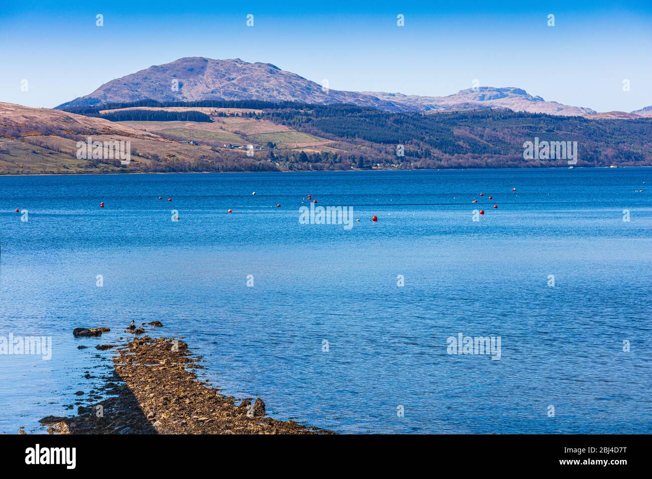 Rhu Bay, Blick vom Royal Northern & Clyde Yacht Club, Helensburgh, Gare Loch, Argyll and Bute, Schottland, Großbritannien Stockfoto