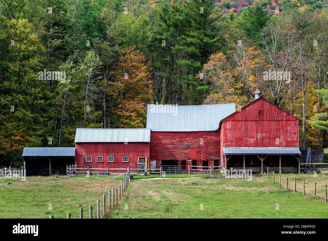 Farbenfroher Herbstfarm in Vermont. Stockfoto