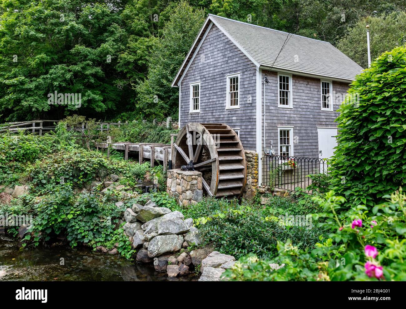 Steinbrook Grist Mill und historisches Fabrikdorf. Stockfoto