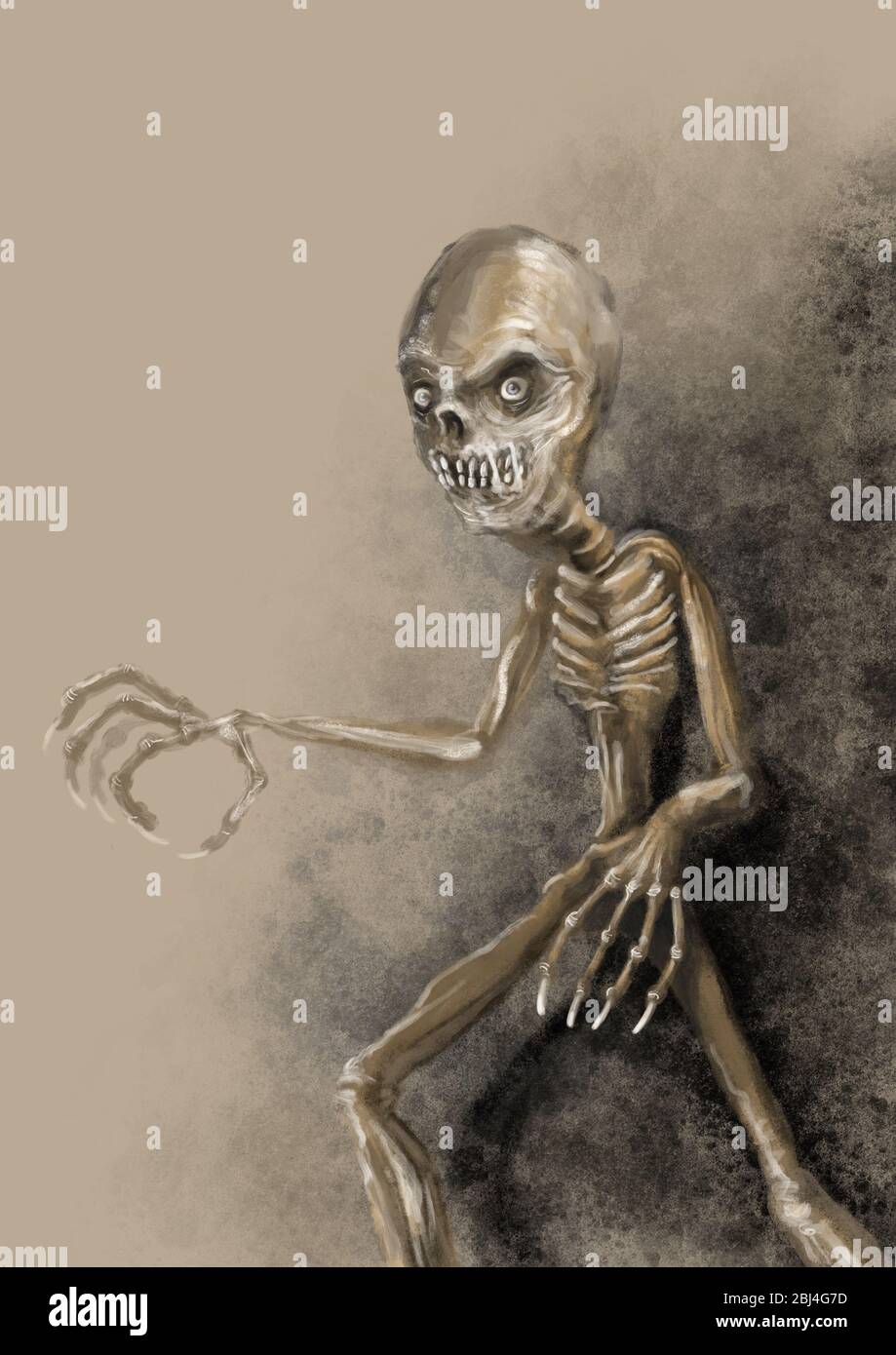Eine gruselige handgezeichnete Zombie-Illustration Stockfoto