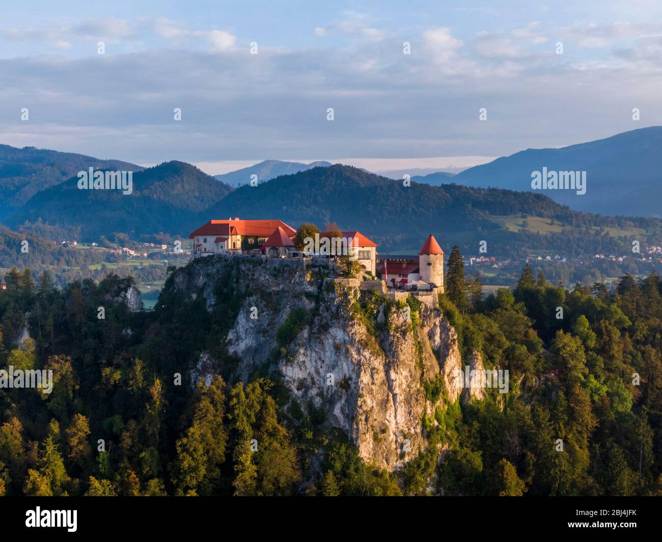 Luftaufnahme der Burg von Bled Stockfoto