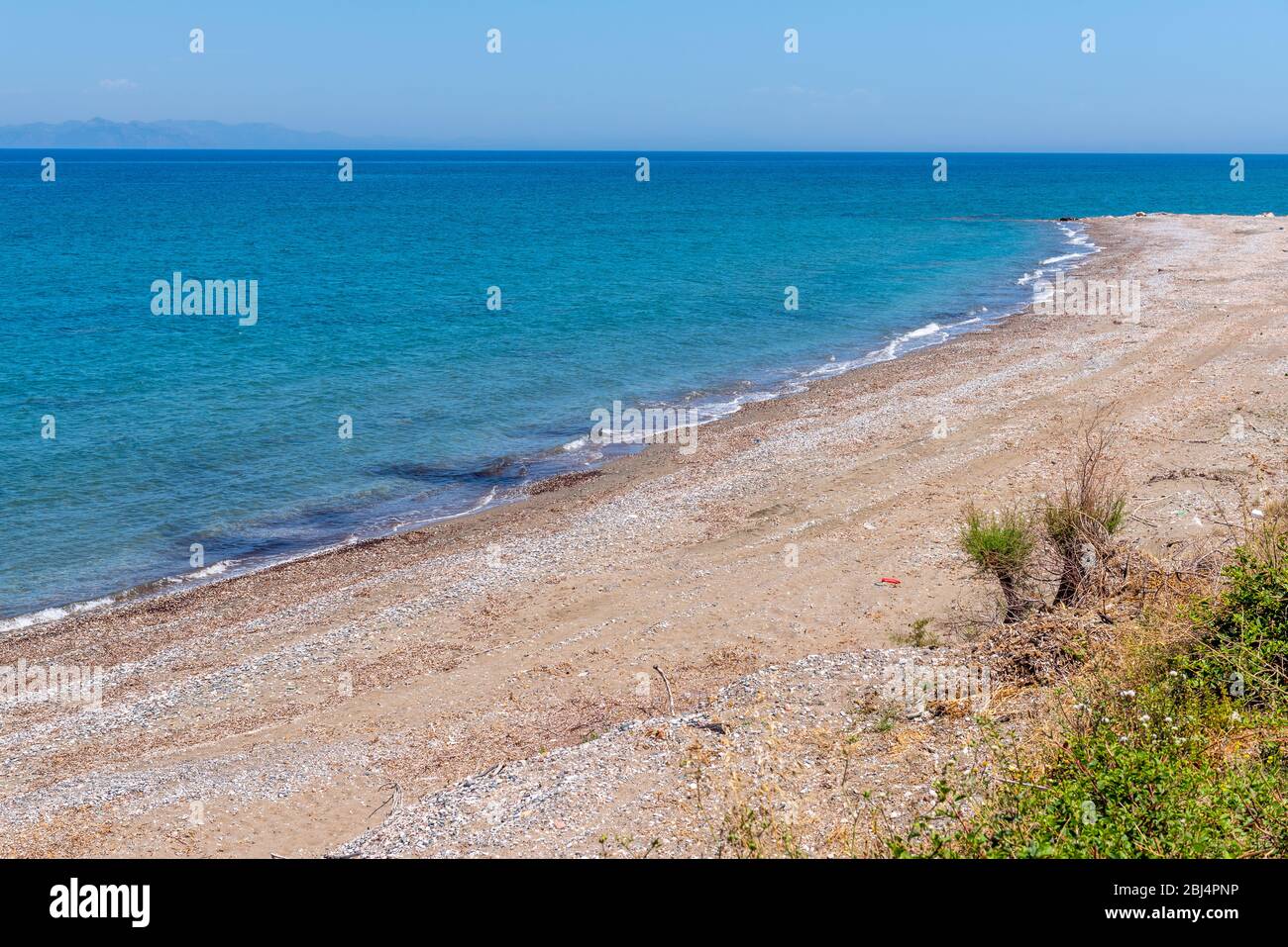 Kamiros Strand, einer der besten Strände an der Westküste von Rhodos. Dodekanes, Griechenland Stockfoto