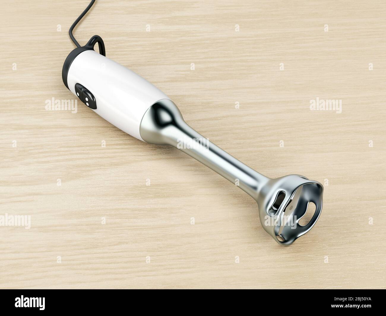 Stabmixer auf einem Holztisch Stockfoto