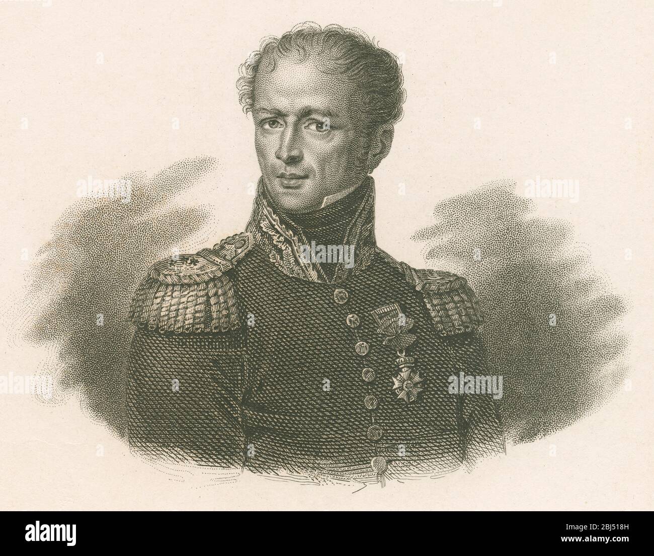 Antiker Stich, Antoine Drouot. General Antoine Drouot, Comte Drout (1774-1847) war ein französischer Offizier, der in den französischen Revolutionskriegen und Napoleonischen Kriegen kämpfte. QUELLE: ORIGINALGRAVUR Stockfoto