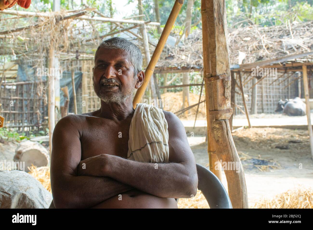 Glückliche indische Bauer im Dorf, Indien Stockfoto