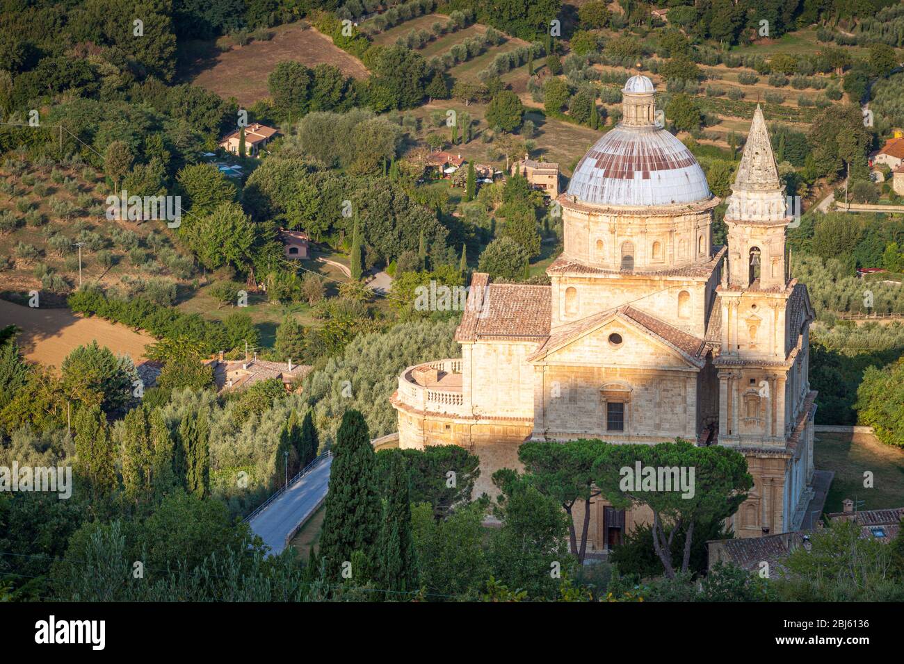 Am frühen Morgen oberhalb von Madonna di San Biagio, Montepulciano, Toskana, Italien Stockfoto